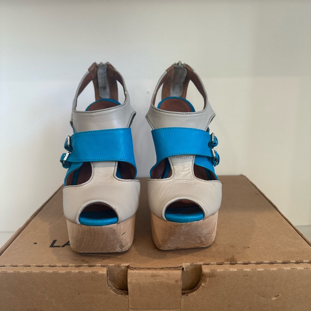 Jeffrey Campbell Blue and White Platform Shoes